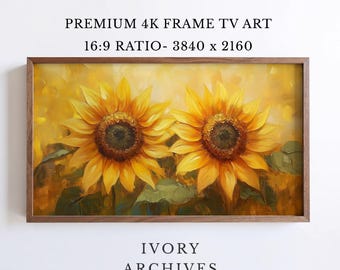 Samsung Frame TV Art, Vintage Sunflower Painting Golden Textured Floral (Digital Download) 3469