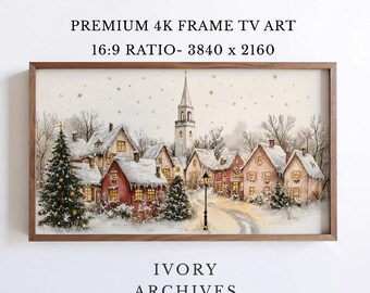 Cozy Winter Village Frame TV Art, Vintage Christmas Cottagecore (Digital Download) 4101