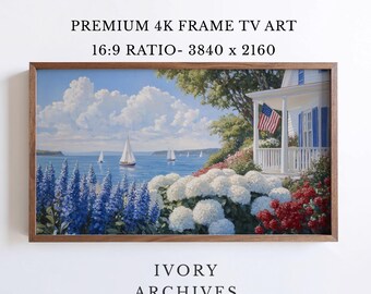Coastal Cottage Samsung Frame TV Art Sailboat Garden (Digital Download) 3072