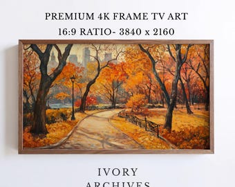Vintage Central Park Fall Pathway Samsung Frame TV Art (Digital Download) 3966
