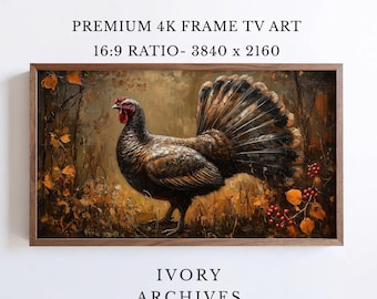 Rustic Autumn Turkey Frame TV Art, Fall Farmhouse Wall Decor (Digital Download) 4069