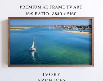Sailboat Coastal Waters Samsung Frame TV Art, Turquoise Beach Seascape (Digital Download) 3463