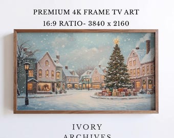 Snowy Christmas Village Square Frame TV Art Vintage Holiday (Digital Download) 4099