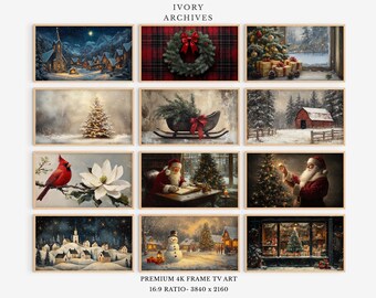 Christmas Frame TV Art Set of 12, Vintage Holiday Collection (Digital Download) 4092