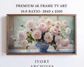 Soft Pink Peonies Samsung Frame TV Art, Cottage Floral (Digital Download) 2686
