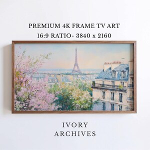 Vintage Paris takmonterad TV-konst med vårblommor, romantiska (digital nedladdning) 2296