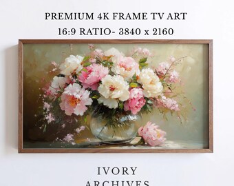 Vintage Peony Bouquet Samsung Frame TV Art Cottage Floral (Digital Download) 2446