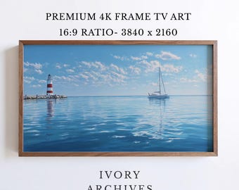 Coastal Lighthouse Samsung Frame TV Art Sailboat Harbor Nautical (Digital Download) 3460