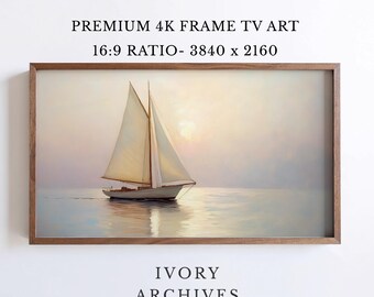 Serene Sailboat Sunset Samsung Frame TV Art, Coastal Seascape (Digital Download) 2461