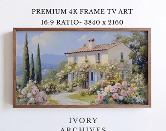 Tuscan Villa Samsung Frame TV Art, Cottagecore Roses Cypress Farmhouse (Digital Download) 2872