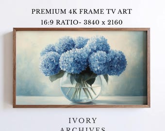 Samsung Frame TV Art, Blue Hydrangea Bouquet Vintage Floral (Digital Download) 2438