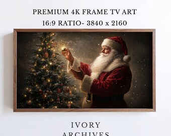 Samsung Frame TV Art, Santa Decorating Christmas Tree, Vintage Holiday (Digital Download) 3685