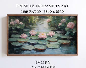 Vintage Pond With Pink Water Lilies Samsung Frame TV Art (Digital Download) 3433