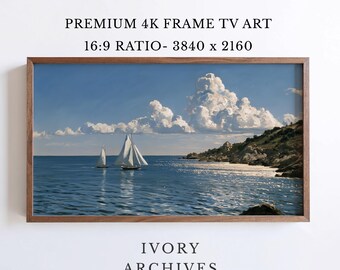 Sailboats on Ocean, Coastal Nautical Samsung Frame TV Art (Digital Download) 3470