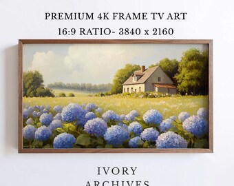 Samsung Frame TV Art, Summer Hydrangea Garden Farmhouse Landscape (Digital Download) 3431