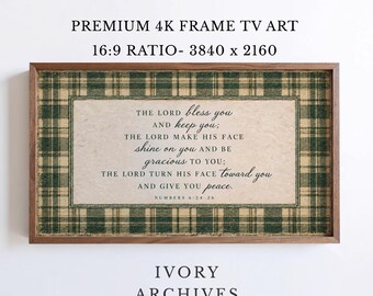 Scripture Blessing Frame TV Art, Farmhouse Plaid Typography, Numbers 6:24-26 (Digital Download) 4096