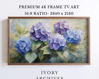 Watercolor Hydrangea Samsung Frame TV Art, Soft Blue Floral Cottage Garden (Digital Download) 2451
