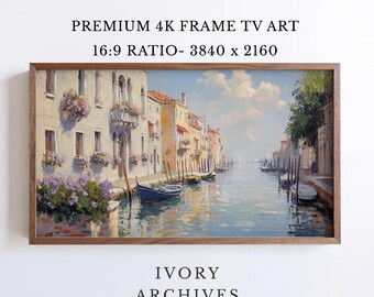 Venice Canal Gondola Frame TV Art, Vintage European Travel Decor (Digital Download) 3035