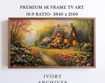 Cottage Garden Samsung Frame TV Art Spring Tulips Cozy Home (Digital Download) 2414