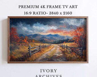 Rustic Fall Country Road Samsung Frame TV Art Stormy Sky (Digital Download) 2933