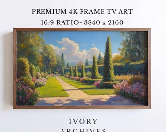 Vintage Summer Garden Frame TV Art, Formal Landscape Cypress Trees (Digital Download) 3461