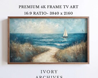 Coastal Sailboat Frame TV Art, Vintage Beach Painting Decor (Digital Download) 2450