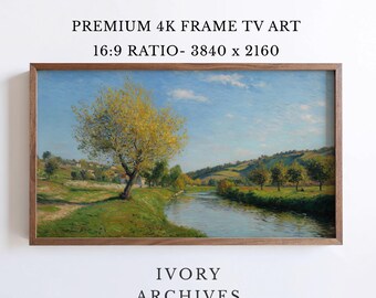 Autumn River Landscape Frame TV Art, Golden Tree Fall (Digital Download) 3477