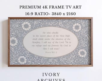 Psalm 91 Bible Verse Frame TV Art, Cottage Floral (Digital Download) 3479