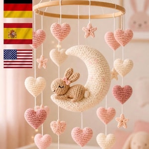 Crochet Baby Mobile Pattern – Bunny, Moon, Hearts Nursery Decor (PDF)