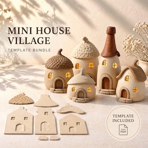 Mini House Village Pottery Templates: Luminary Clay Pattern Set (Digital Download)