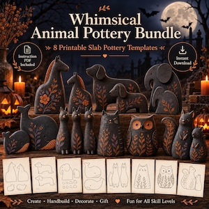 Printable Pottery Template Bundle, Slab Pottery PDF Patterns, Ceramic Templates, Digital Download with Instructions