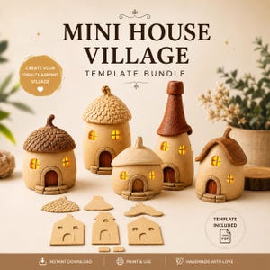 Mini House Village Pottery Templates: Luminary Clay Pattern Set (Digital Download)