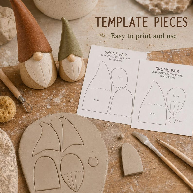 Slab Pottery Gnome Pair Template, Printable Ceramic Pattern (PDF Download) image 5