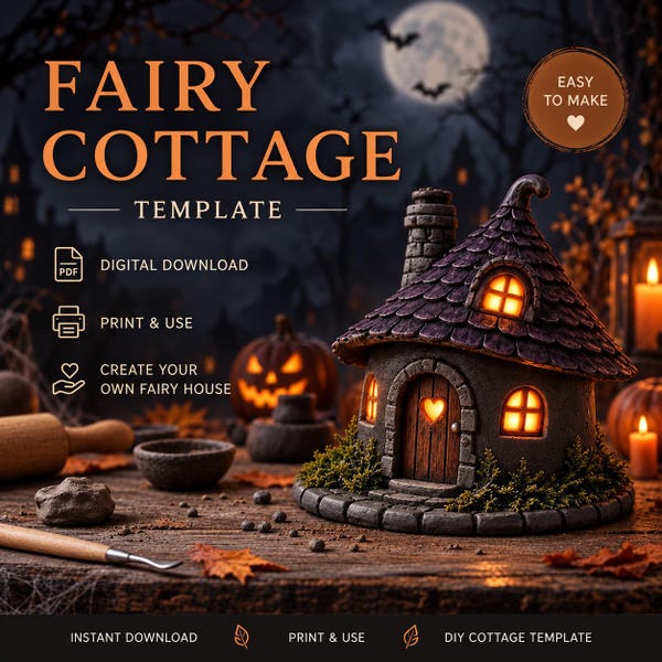 Fairy Cottage Pottery Template | Ceramic House Luminary Pattern (Digital Download)