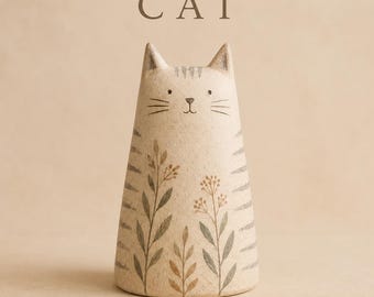 Cat Slab Pottery Template, Handbuilding Ceramic Cat Pattern (Digital Download)
