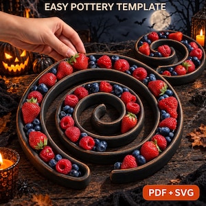Spiral Coil Tray Pottery Template, Beginner Ceramic Coil Project (PDF + SVG)