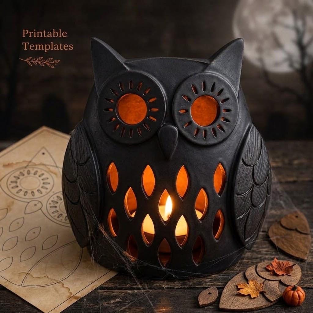 Owl Pottery Template, Slab Building Lantern Candle Holder, Printable Ceramic Pattern PDF, Digital Do