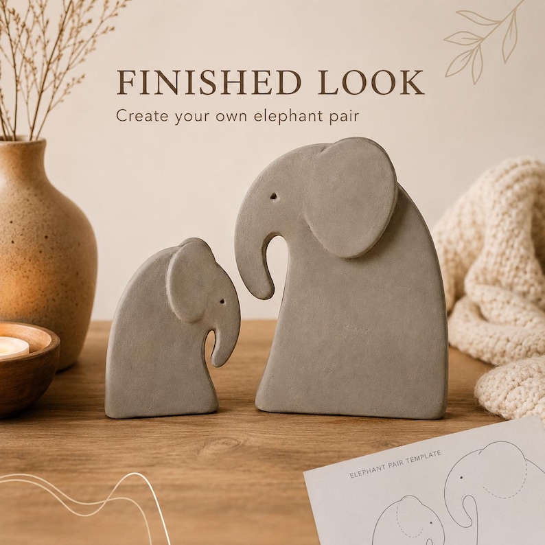 Slab Pottery Elephant Pair Template, Printable Ceramic Pattern (PDF Download) image 3
