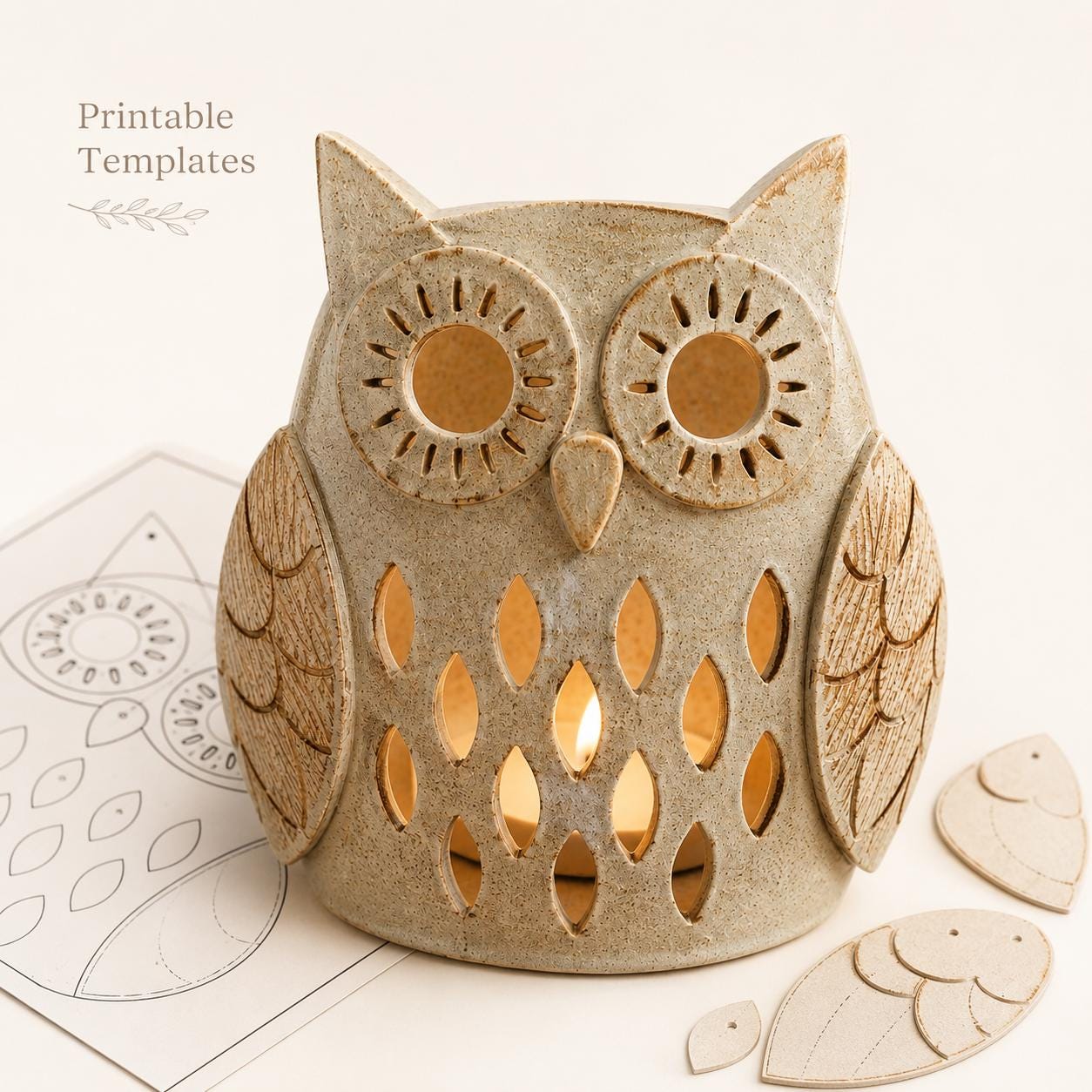 Owl Pottery Template, Slab Building Lantern Candle Holder, Printable Ceramic Pattern PDF, Digital Do