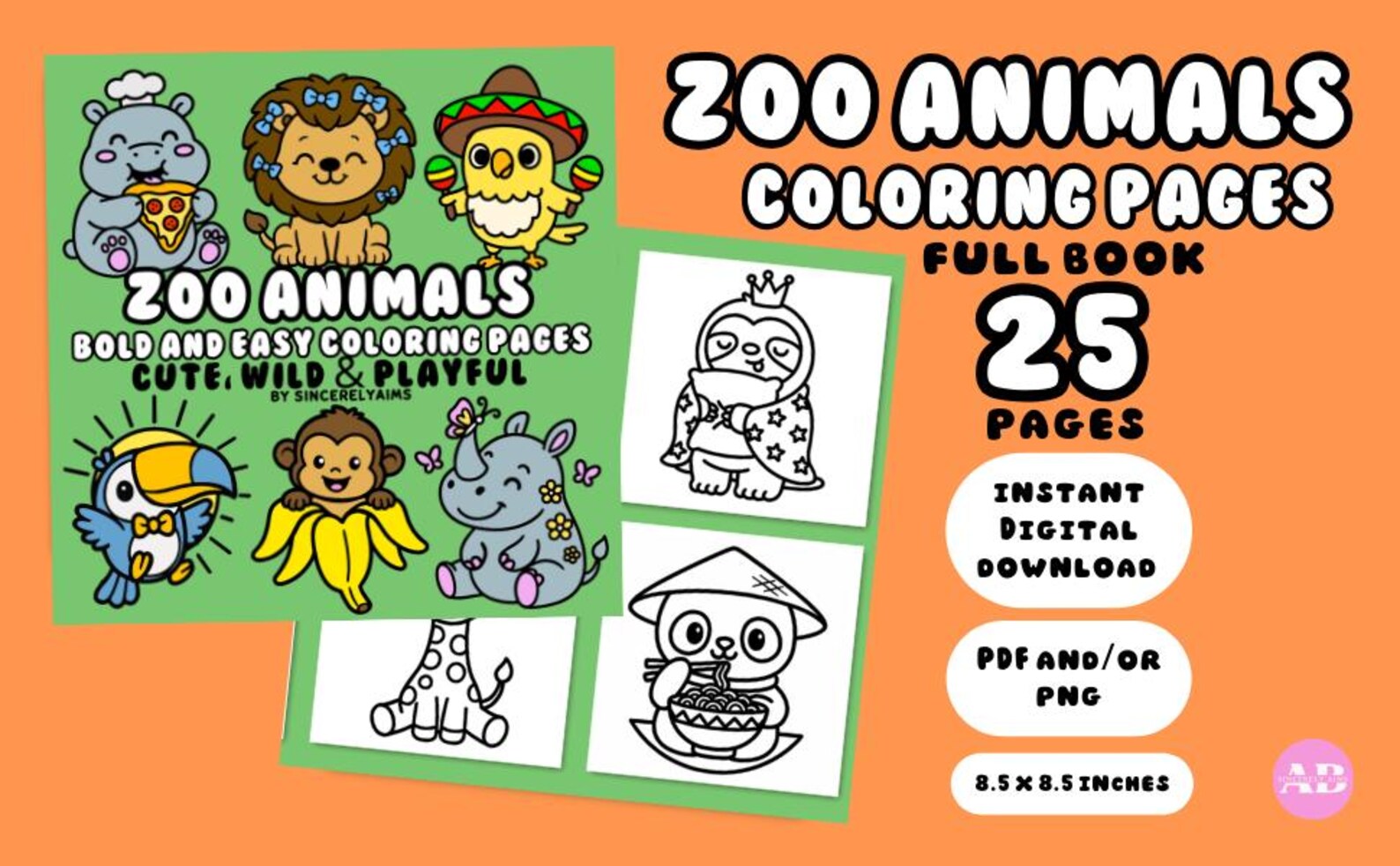 Zoo Animals Coloring Book | Bold, Easy, Pages (digital Download) - Etsy