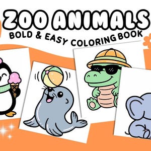 Zoo Animals Coloring Book | Bold, Easy, Pages (digital Download) - Etsy