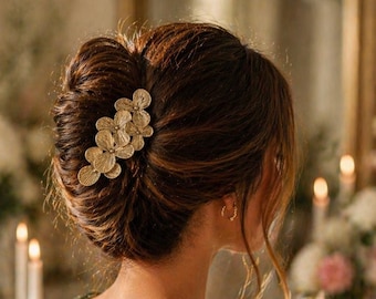 Gold Blumen Haarnadeln, elegantes Hochsteckfrisur-Werkzeug, Hochzeit Haarschmuck, stabile Metall-Haarknoten-Nadel, perfekt für French Twist, Natur inspirierte Haarnadel