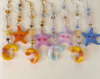 Whimsical Celestial Mismatched Earrings Handmade