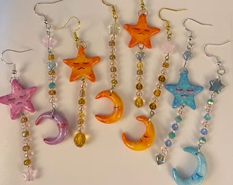 Dreamy Celestial Mismatched Earrings Handmade