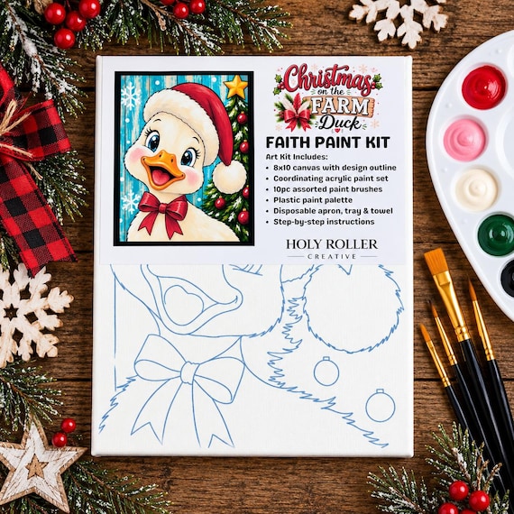 Christmas Duck Paint Kit | 8x10 Canvas Painting Set | Beginner Friendly DIY Holiday Craft | Christmas on the Farm