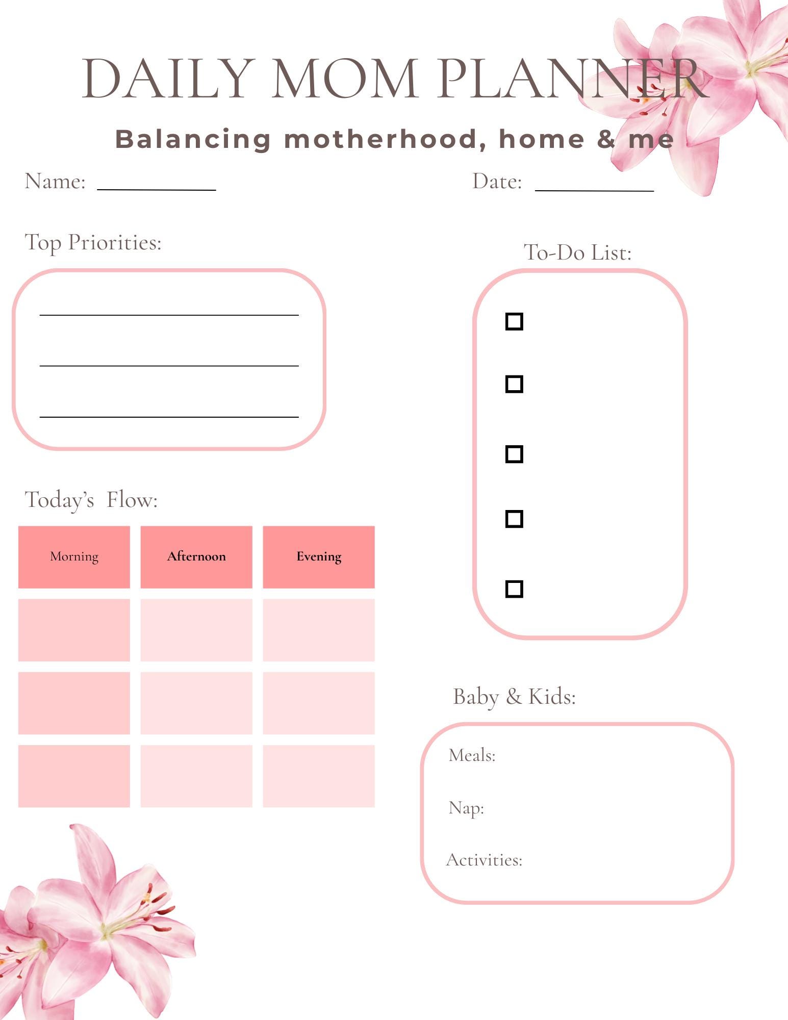 Floral Mom Daily Planner | Stay-at-home Mom Organizer (PDF Download) - Etsy