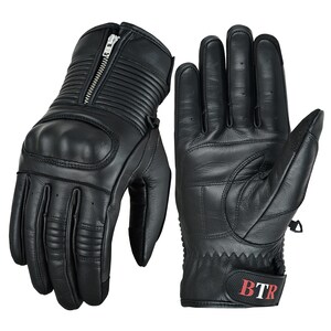 Guantes de moto para hombre de piel anilina, protección para pantallas táctiles y cremallera.