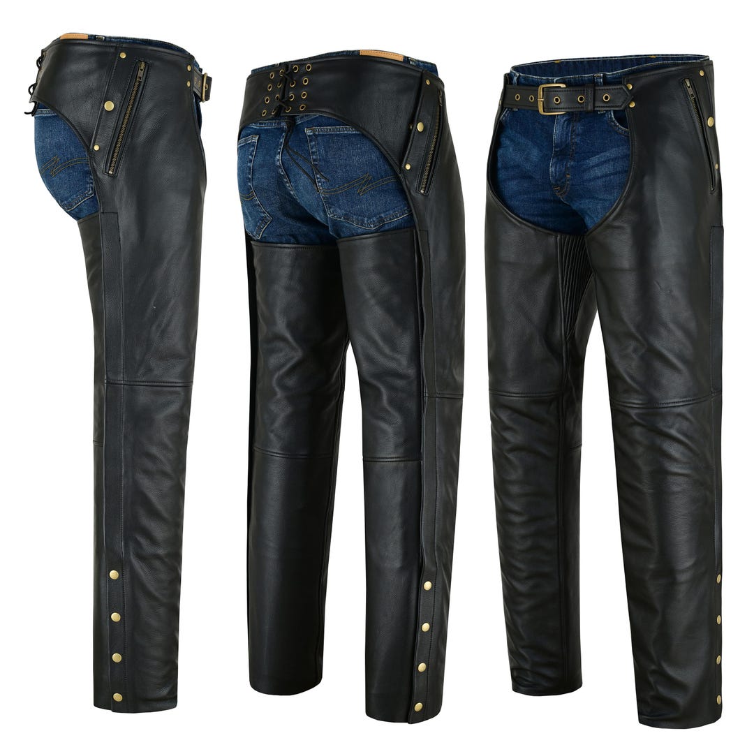 Men's Black Leather Motorcycle Chaps, Cowhide Biker Riding Gear - Etsy