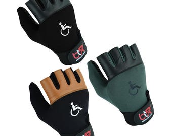 Luvas para cadeira de rodas – Respiráveis, com palma acolchoada e aderência antiderrapante.