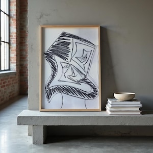 Abstract Figure Art Print, Expressive Portrait Drawing, Framed Wall Art, From Original Oil Painting